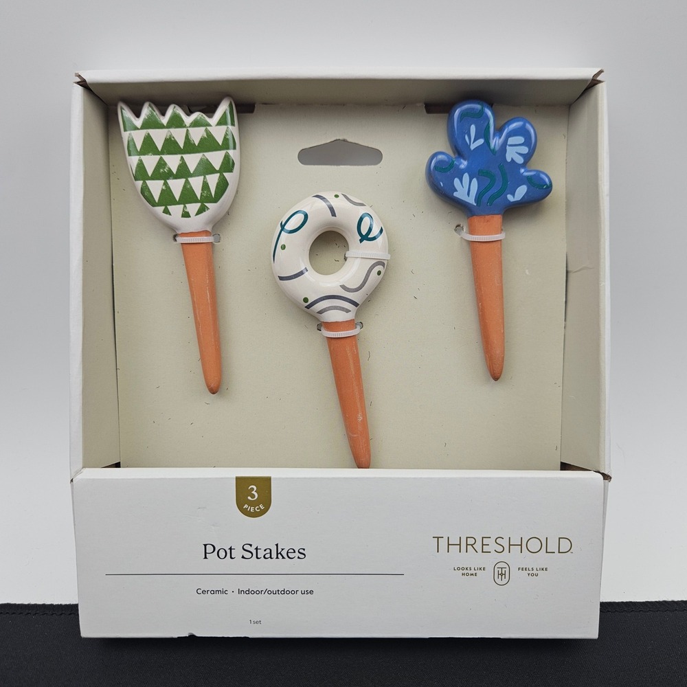 Threshold 3 Piece Ceramic Pot Stakes Set Indoor Outdoor Garden Decor New